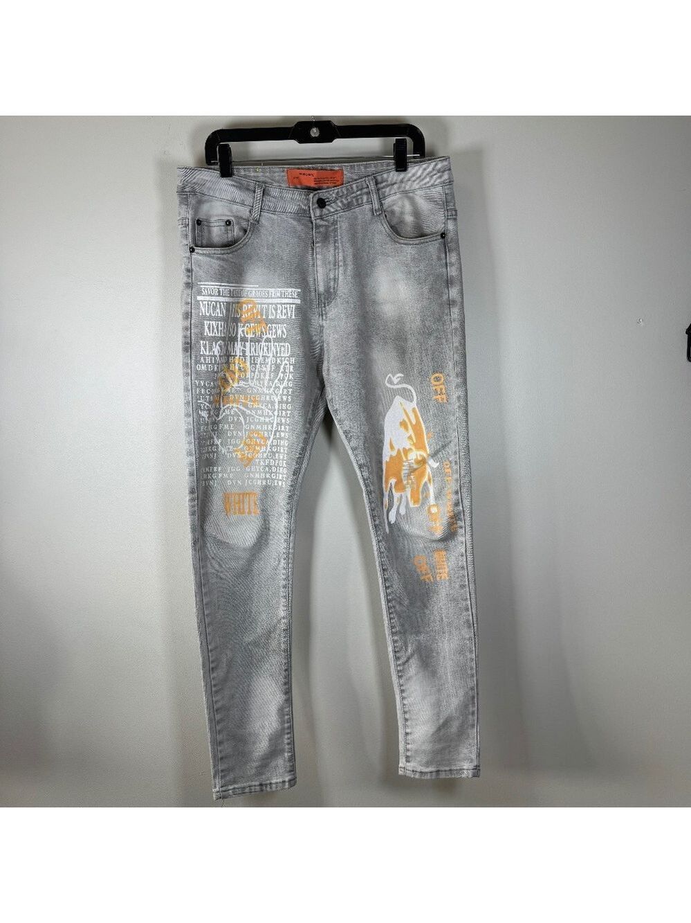 Off-White c/o Virgil Abloh Main Label 2013 Orange Graphic Skinny Jeans size 36 - Picture 1 of 15